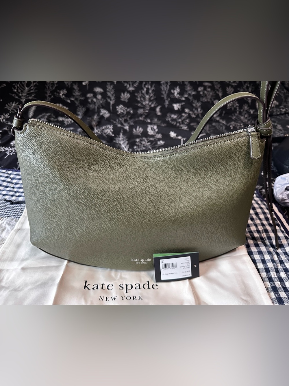 kate spade olive green large loop shoulder bag